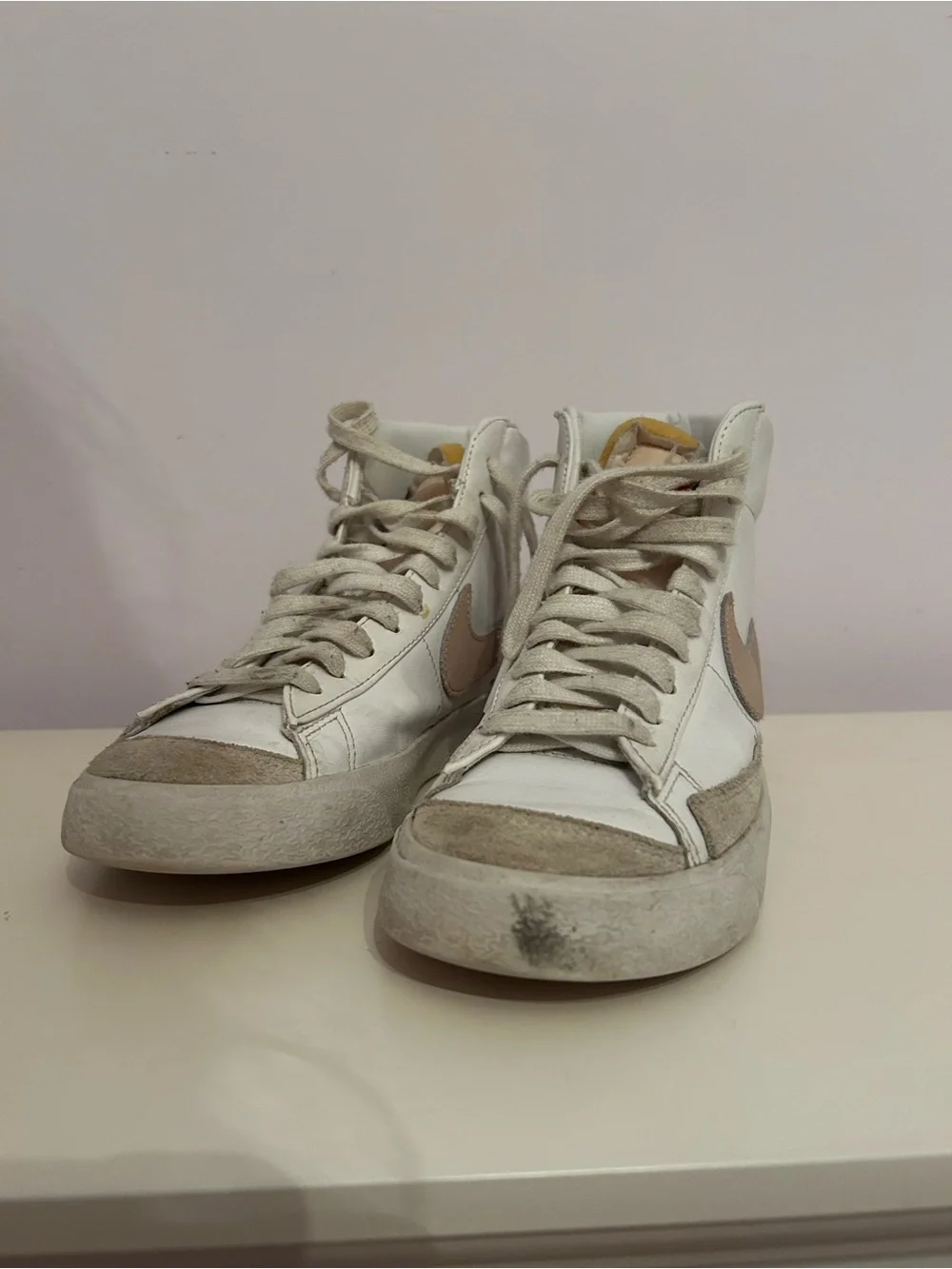 Nike White High-Top Sneakers with Yellow Suede Trim